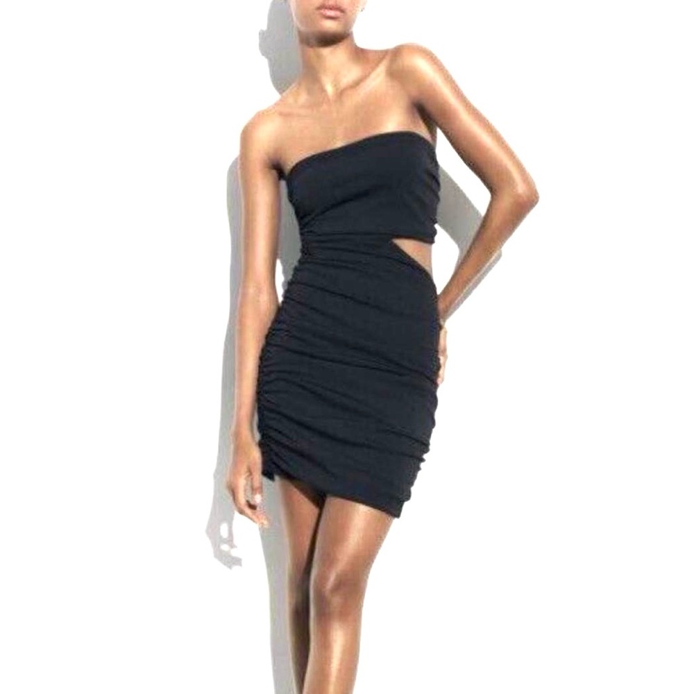 Zara Black Ruched bandeau Cut Out Dress XS